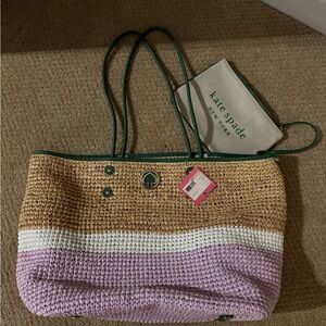 NWT Kate Spade straw beach bag with detachable clutch